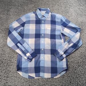 J Crew Shirt Men Small Blue Slim Normcore Preppy Check Long Sleeve Casual Work